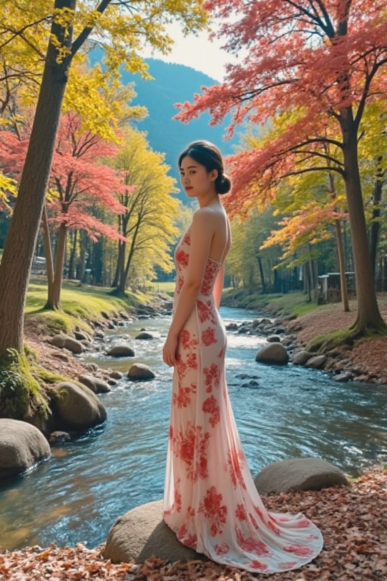 {(An unmatched visage, the gracefulness of such scene during {spring} can only be understand by this much, surrounded by a beautiful and vivid forest while rivers complement the landscape.:1.5)}, {(best quality impressionist masterpiece:1.5)}, (ultra detailed face, ultra detailed eyes, ultra detailed mouth, ultra detailed body, ultra detailed hands, detailed clothes), (immersive background + detailed scenery), {symmetrical intricate details + symmetrical sharpen details}, {(aesthetic details + beautiful details + harmonic details)},ink ,style