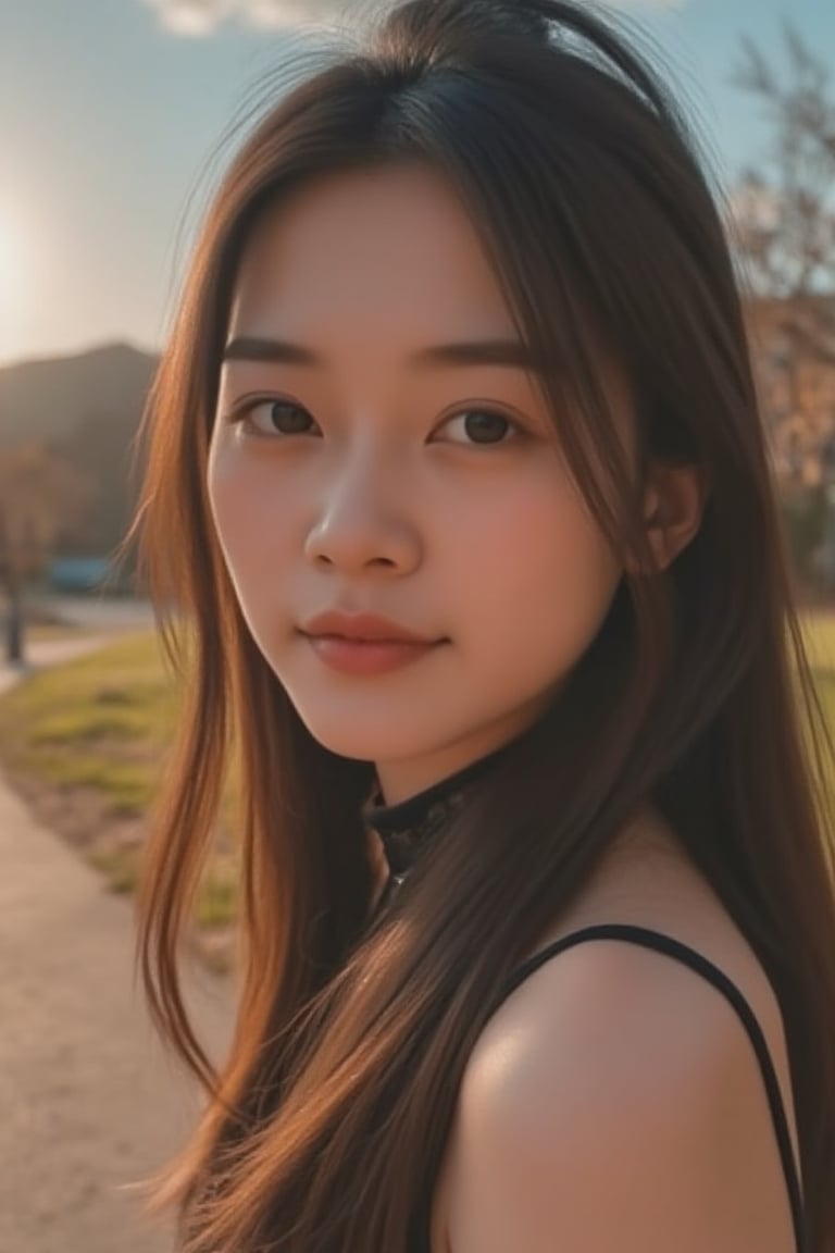  aesthetic portrait,head Clear and sharp, 1girl,solo, long hair, detail face,detail skin,detail hair,detail eyes,realistic skin,shoe,bokeh, depth of field,scute,ini