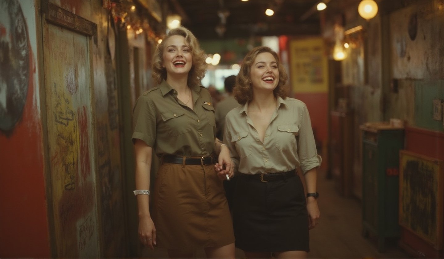 "\"An image from a silent movie,  White curvy laughing prisoners of ww2 war ladies,  40s style by user_790499507174381492...