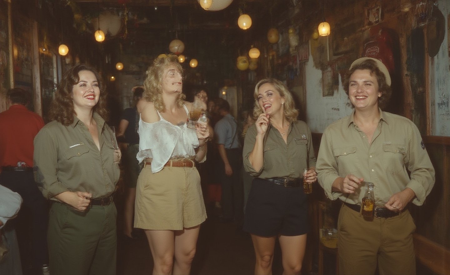 "\"An image from a silent movie,  four White curvy laughing prisoners of ww2 war ladies,  40s style by user_79049950717438...
