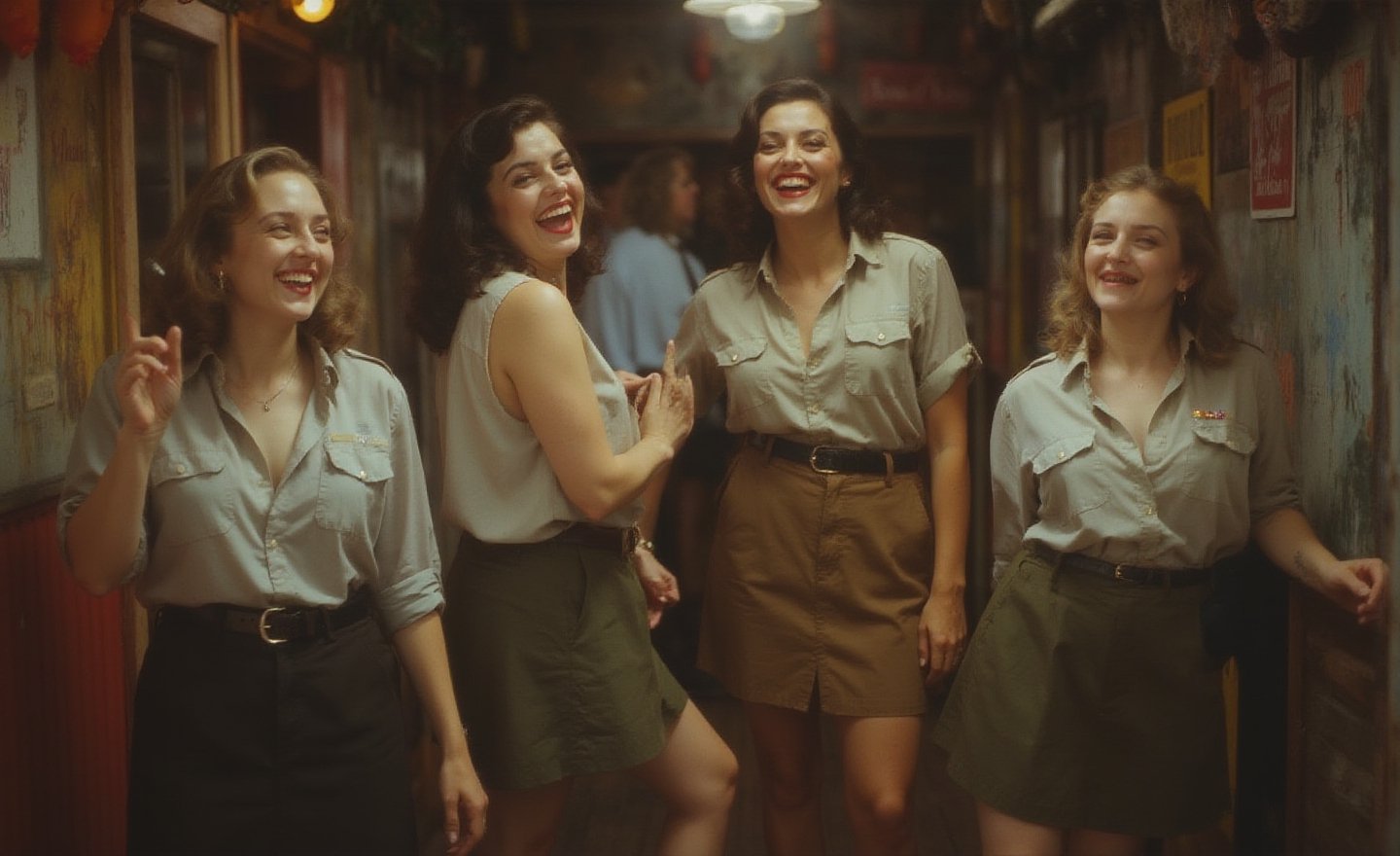"\"An image from a silent movie,  four White curvy laughing prisoners of ww2 war ladies,  40s style by user_79049950717438...