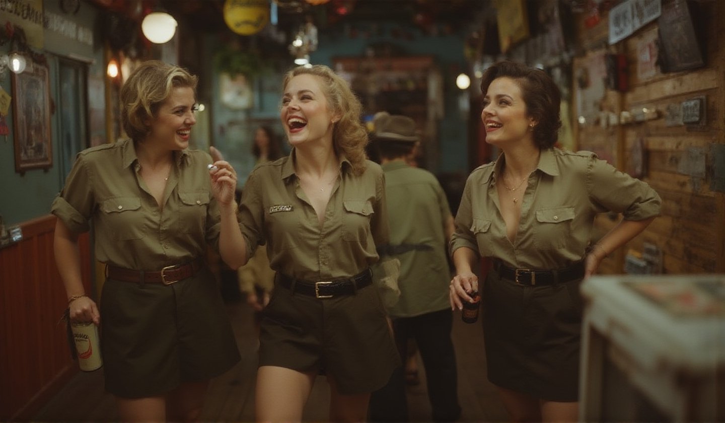 "\"An image from a silent movie,  White curvy laughing prisoners of ww2 war ladies,  40s style by user_790499507174381492...
