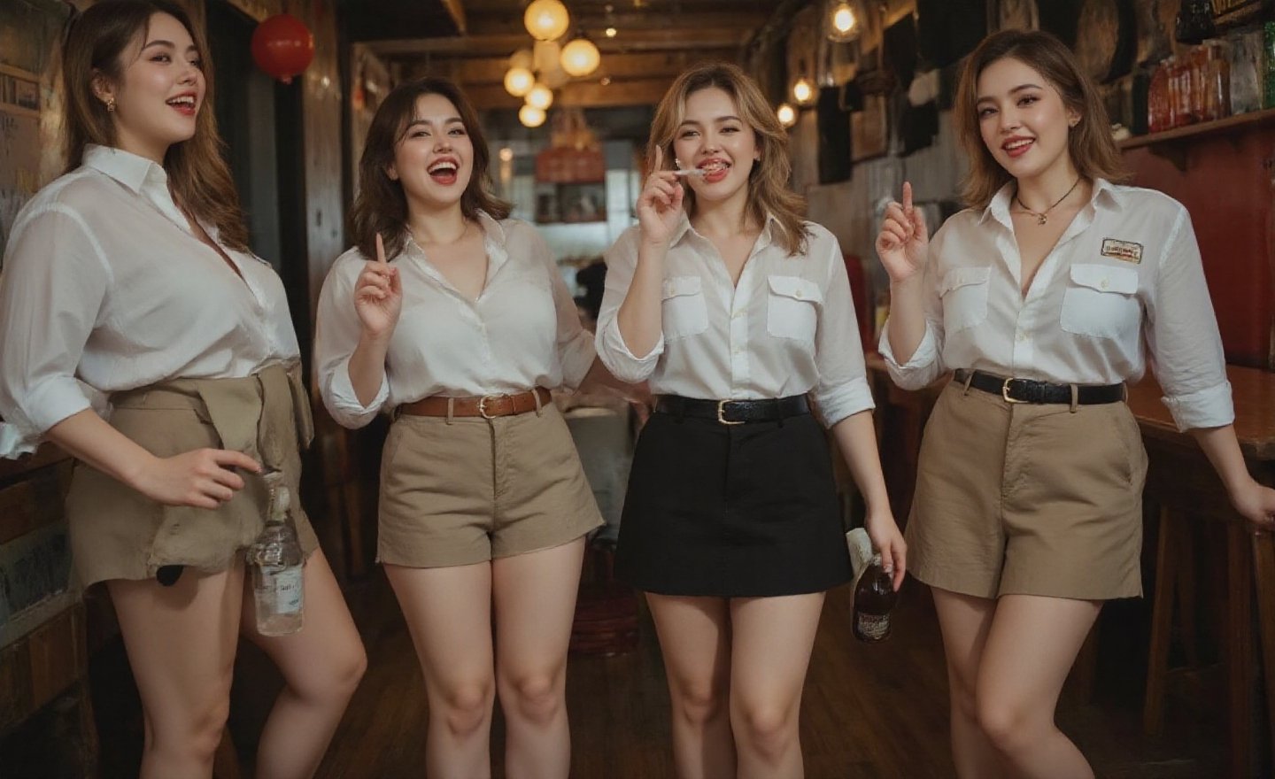 "\"An image from a silent movie,  four White curvy laughing prisoners of ww2 war ladies,  40s style by user_79049950717438...