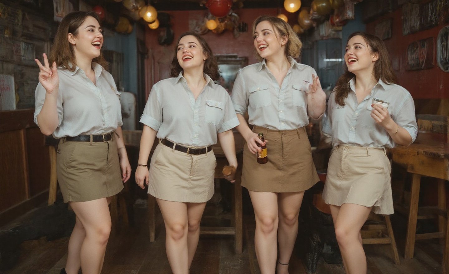 "\"An image from a silent movie,  four White curvy laughing prisoners of ww2 war ladies,  40s style by user_79049950717438...