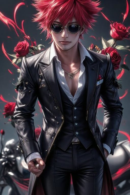 Reno Sinclair final fantasy seven character,  with red spiky hair,  wearing motorcycle goggles on his forehead by Wesley N...