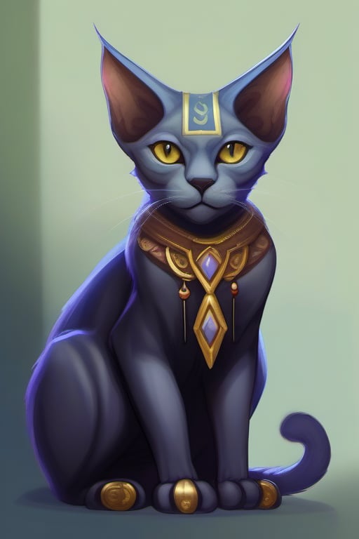 a cat of the Sphinx-elf breed,  he has curled ears and a dark color,  he sits very importantly on the throne by Veila_7918...