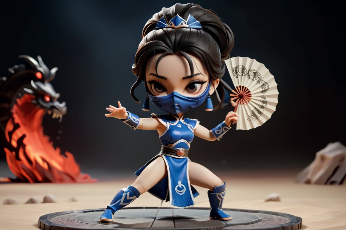 Princess Kitana chibi style,  big oversized head,  half face mask full body shoot by user_791904090329426713 on Tensor.Art