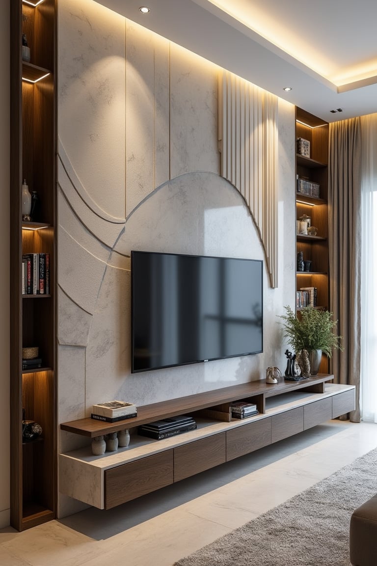 A fluted wall TV panel design by user_792046489970097790 on Tensor.Art