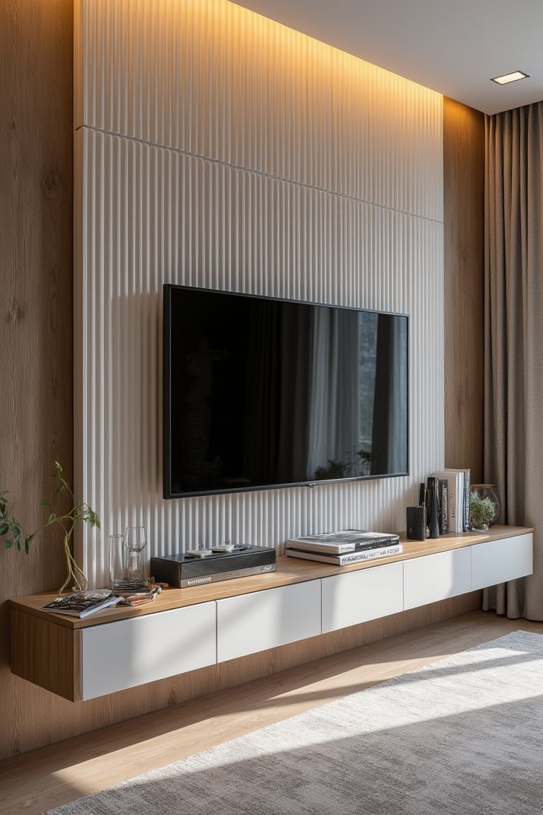 A fluted wall TV panel design by user_792046489970097790 on Tensor.Art