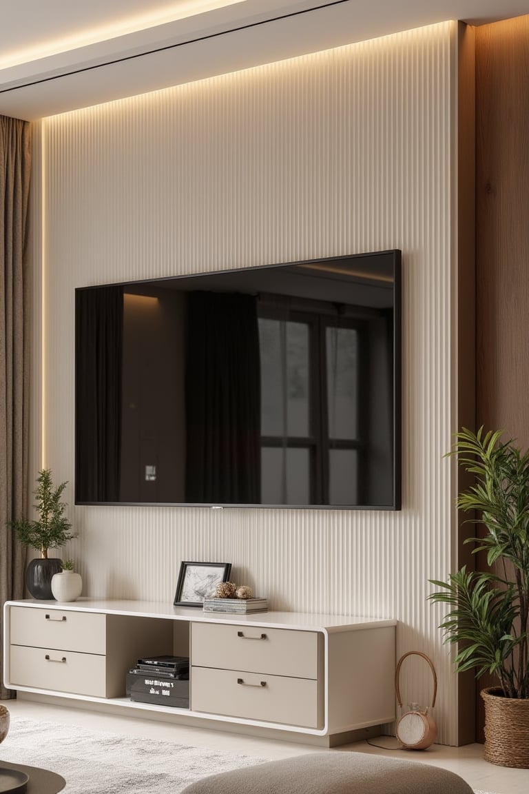A fluted wall TV panel design by user_792046489970097790 on Tensor.Art