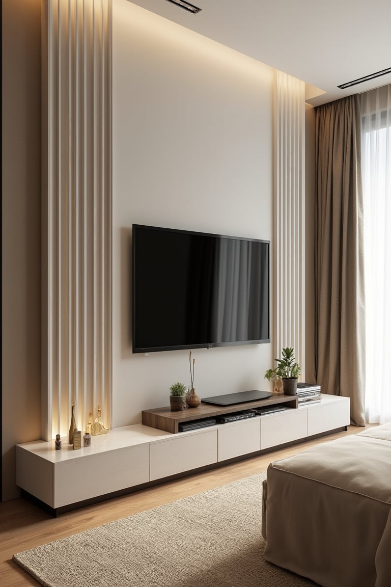 A fluted wall TV panel design by user_792046489970097790 on Tensor.Art