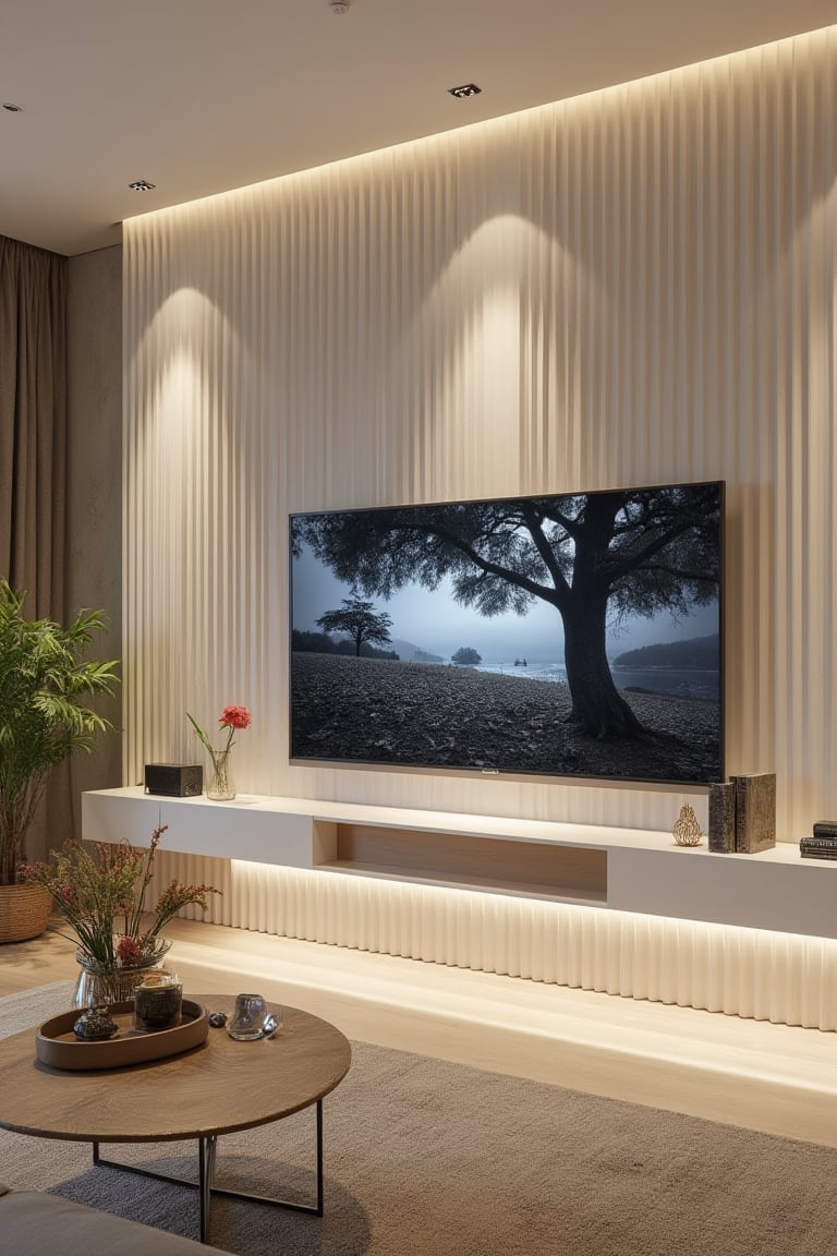 A fluted wall TV panel design by user_792046489970097790 on Tensor.Art