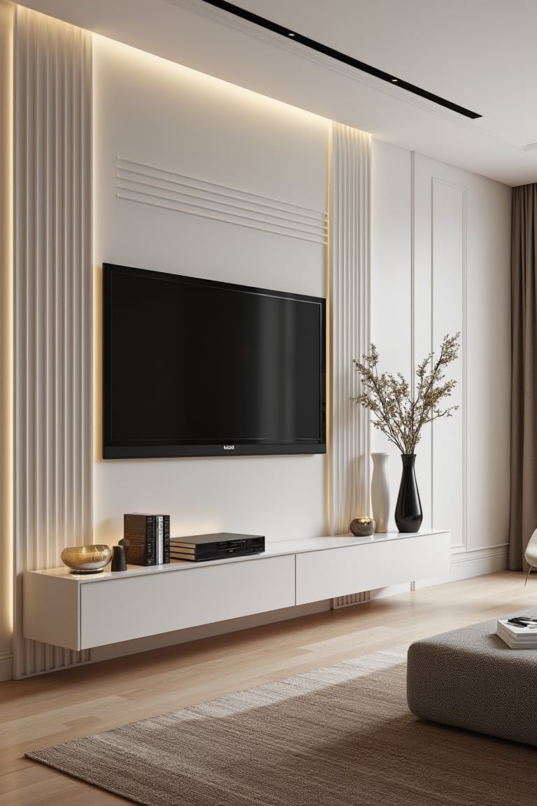 A fluted wall TV panel design by user_792046489970097790 on Tensor.Art