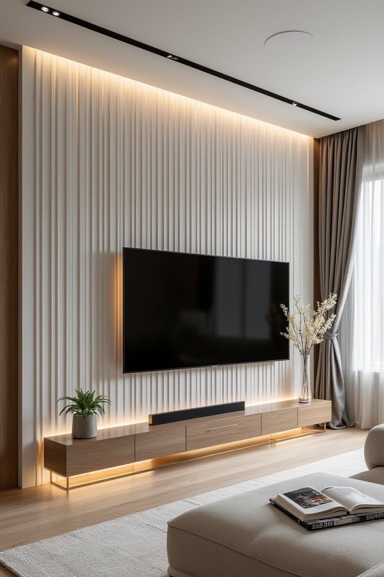 A fluted wall TV panel design by user_792046489970097790 on Tensor.Art