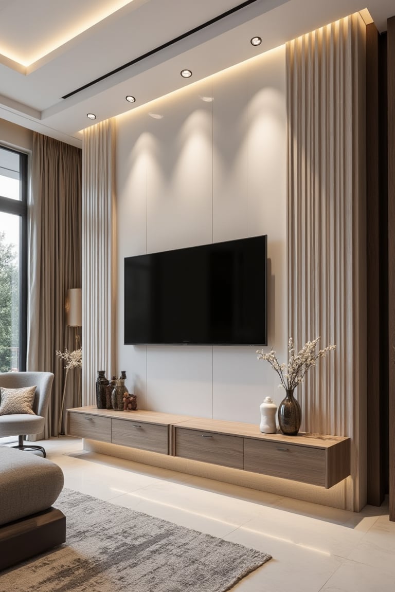 A fluted wall TV panel design by user_792046489970097790 on Tensor.Art