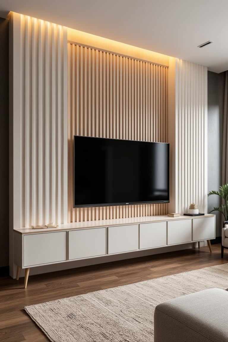 A fluted wall TV panel design by user_792046489970097790 on Tensor.Art