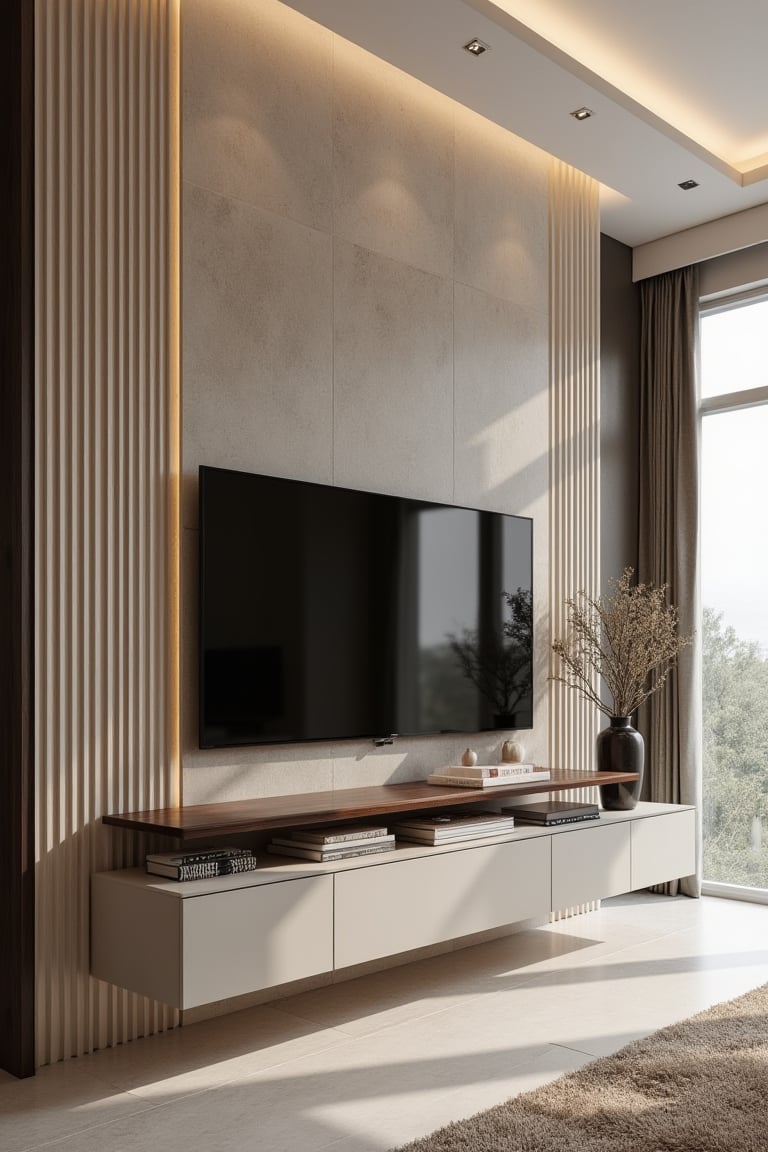 A fluted wall TV panel design by user_792046489970097790 on Tensor.Art