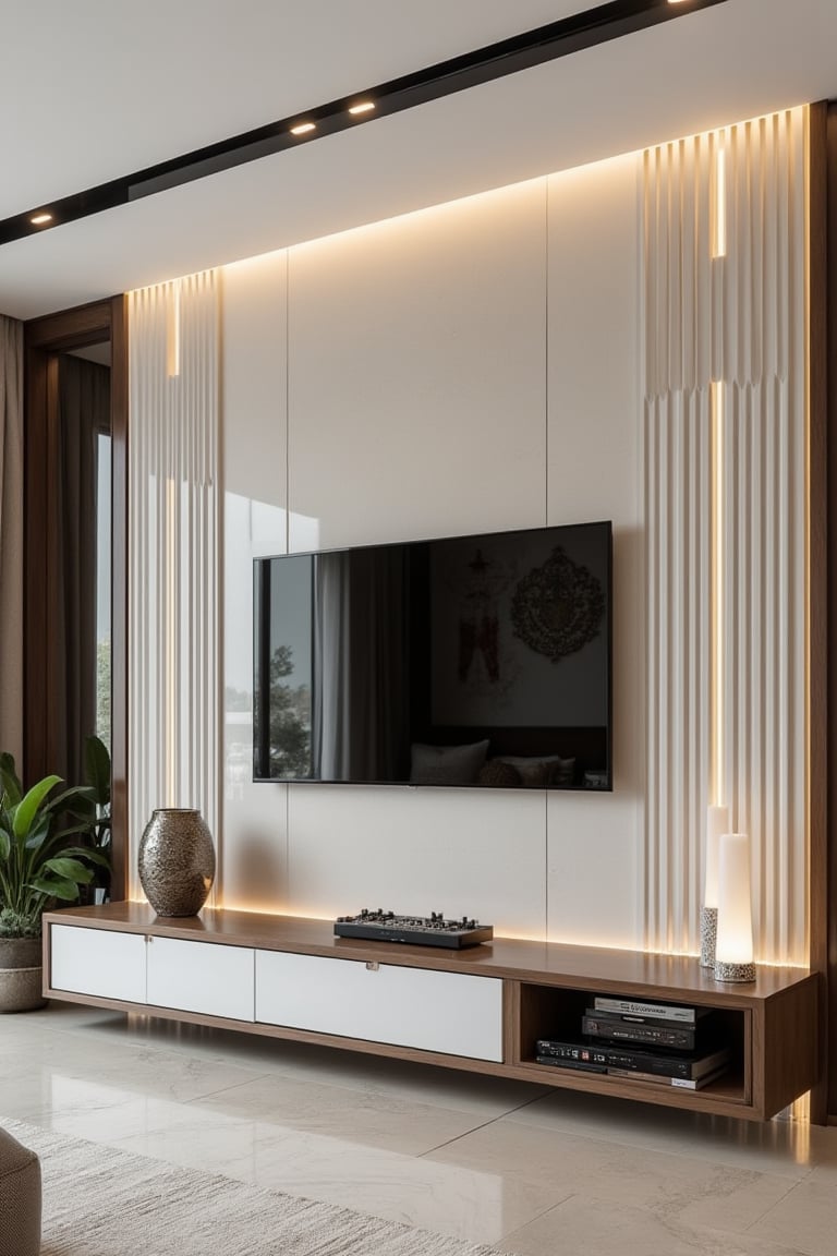 A fluted wall TV panel design by user_792046489970097790 on Tensor.Art