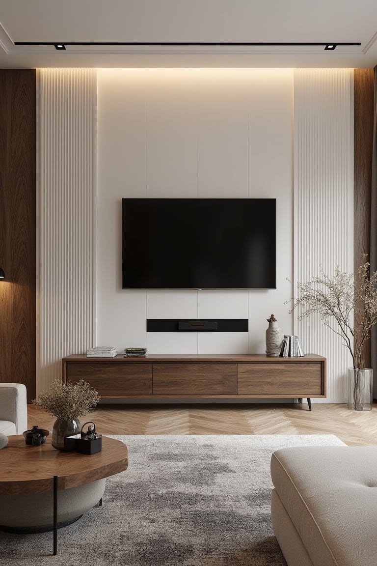 A fluted wall TV panel design by user_792046489970097790 on Tensor.Art