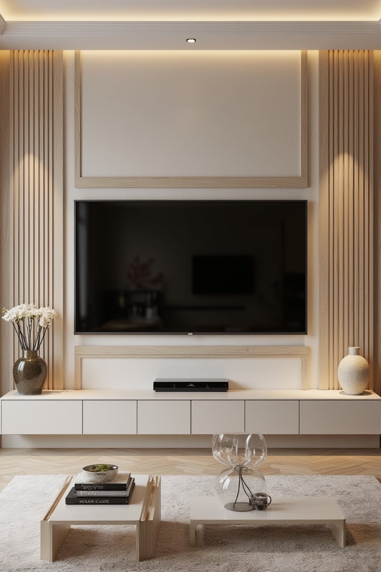 A fluted wall TV panel design by user_792046489970097790 on Tensor.Art