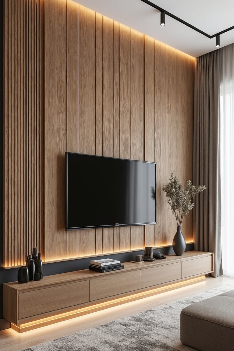A fluted wall TV panel design by user_792046489970097790 on Tensor.Art