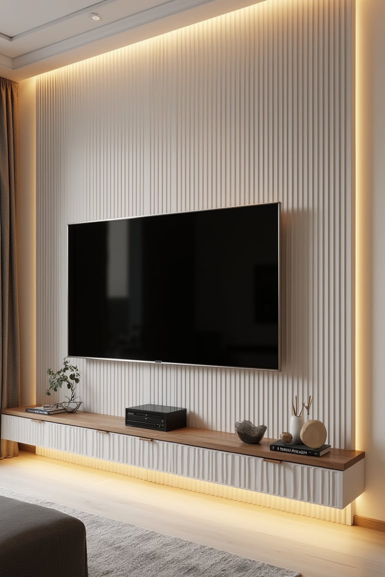 A fluted wall TV panel design by user_792046489970097790 on Tensor.Art