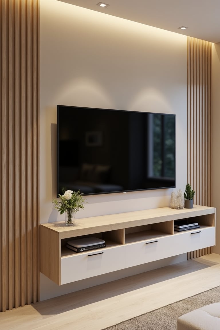 A fluted wall TV panel design by user_792046489970097790 on Tensor.Art