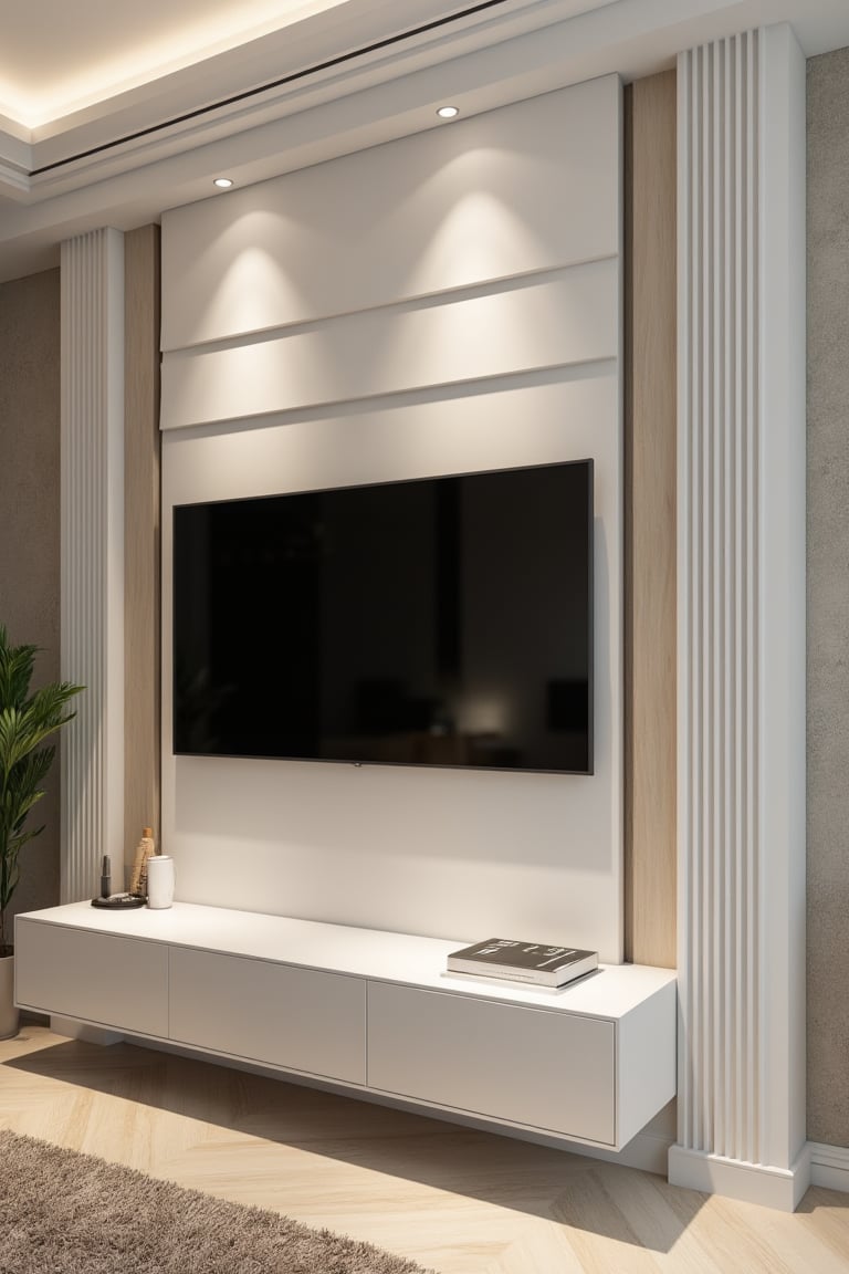 A fluted wall TV panel design by user_792046489970097790 on Tensor.Art
