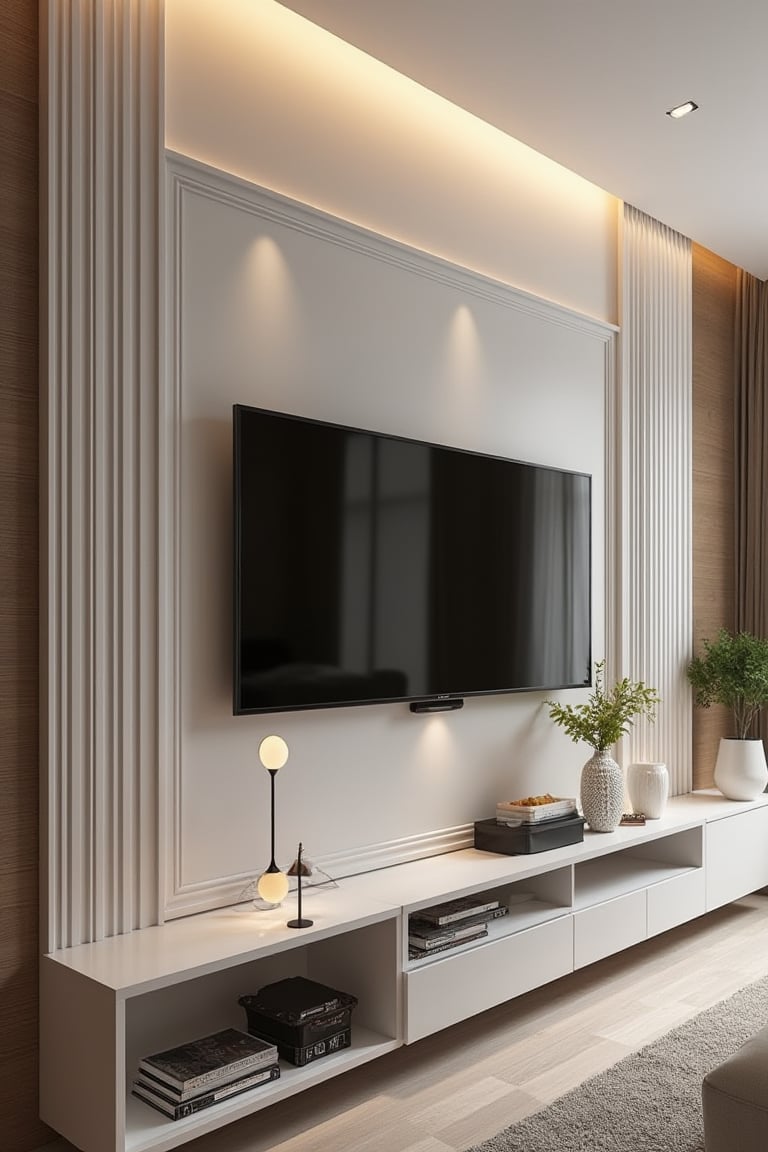 A fluted wall TV panel design by user_792046489970097790 on Tensor.Art