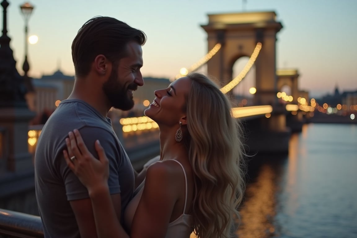 A tender moment unfolds beneath the grandeur of St. Petersburg's iconic bridge as a loving couple shares a romantic encoun...