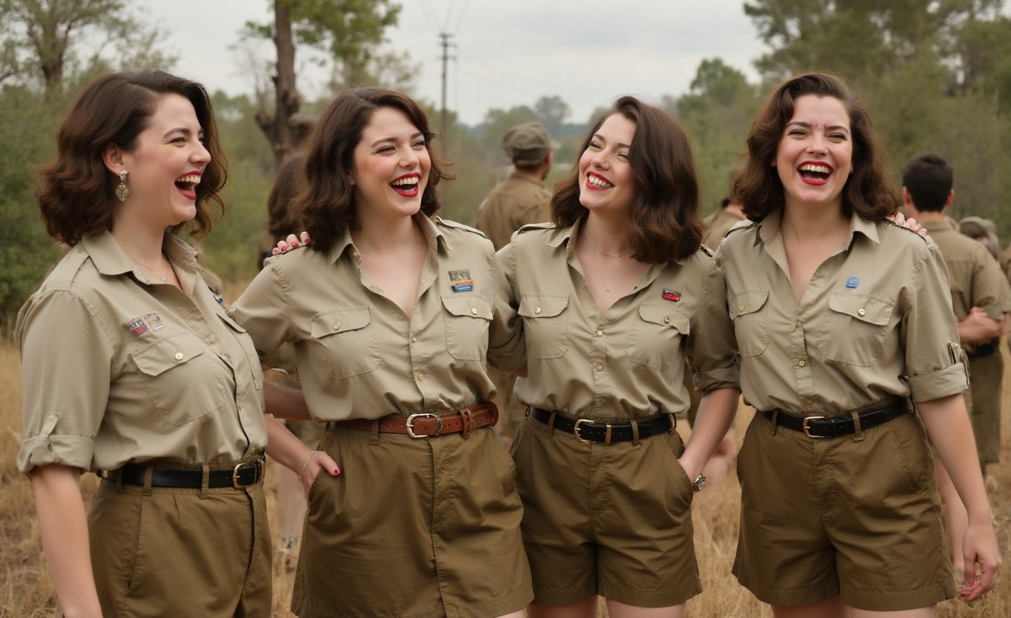 "\"An image from a silent movie,  four White curvy laughing prisoners of ww2 war ladies,  40s style by user_79372365322428...