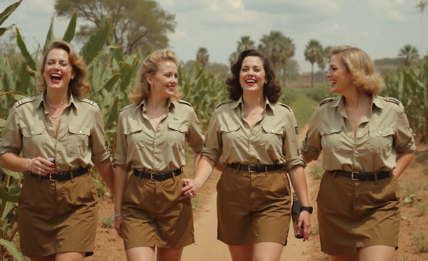 "\"An image from a silent movie,  four White curvy laughing prisoners of ww2 war ladies,  40s style by user_79372365322428...