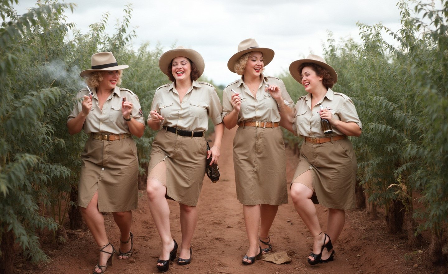 "\"An image from a silent movie,  four White curvy laughing prisoners of ww2 war ladies,  40s style by user_79372365322428...