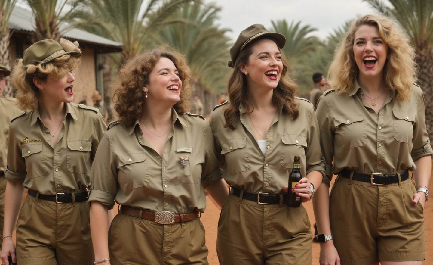 "\"An image from a silent movie,  four White curvy laughing prisoners of ww2 war ladies,  40s style by user_79372365322428...