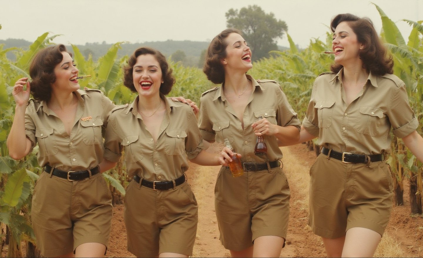 "\"An image from a silent movie,  four White curvy laughing prisoners of ww2 war ladies,  40s style by user_79372365322428...