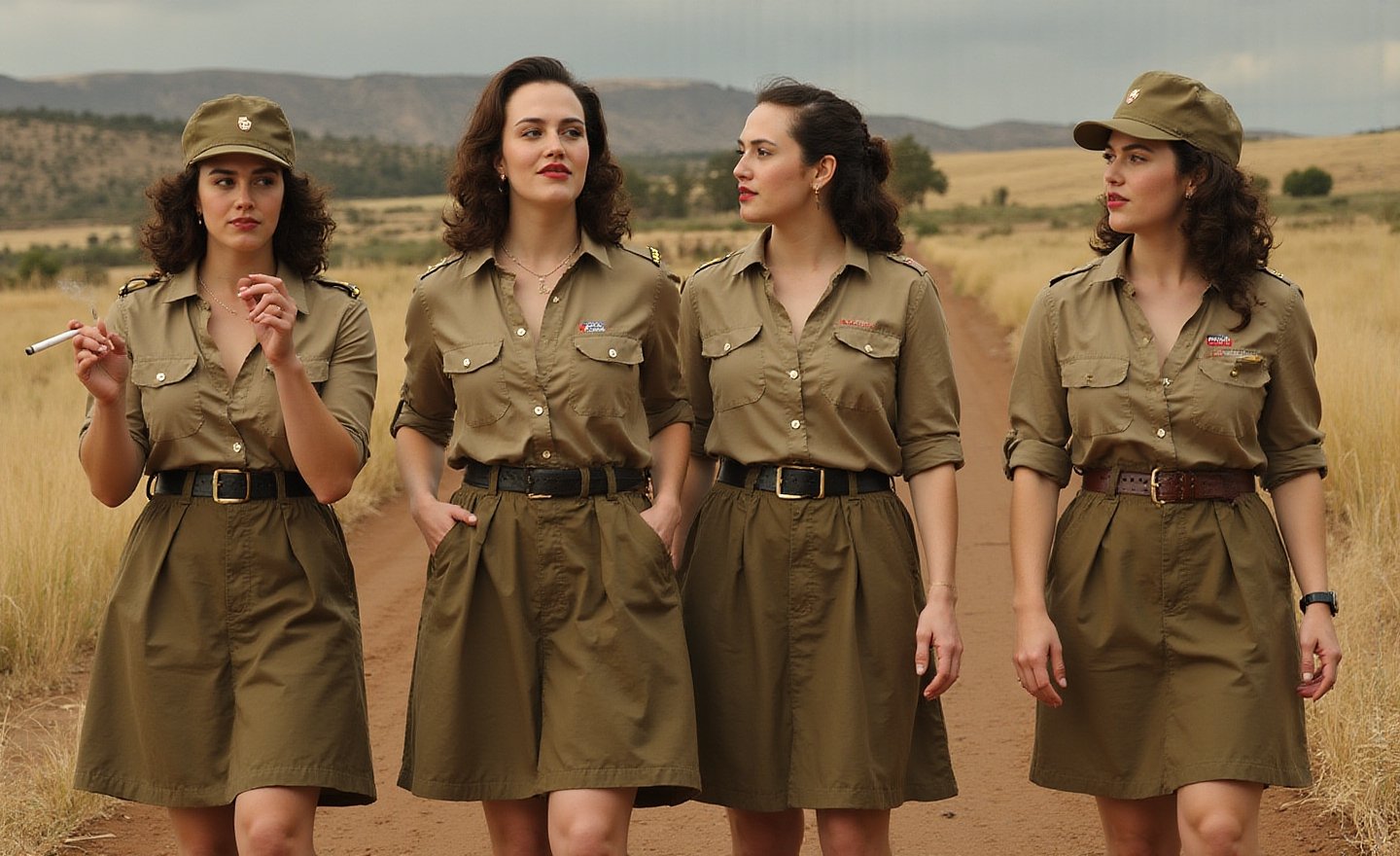 "\"An image from a silent movie,  four White curvy laughing prisoners of ww2 war ladies,  40s style by user_79372365322428...