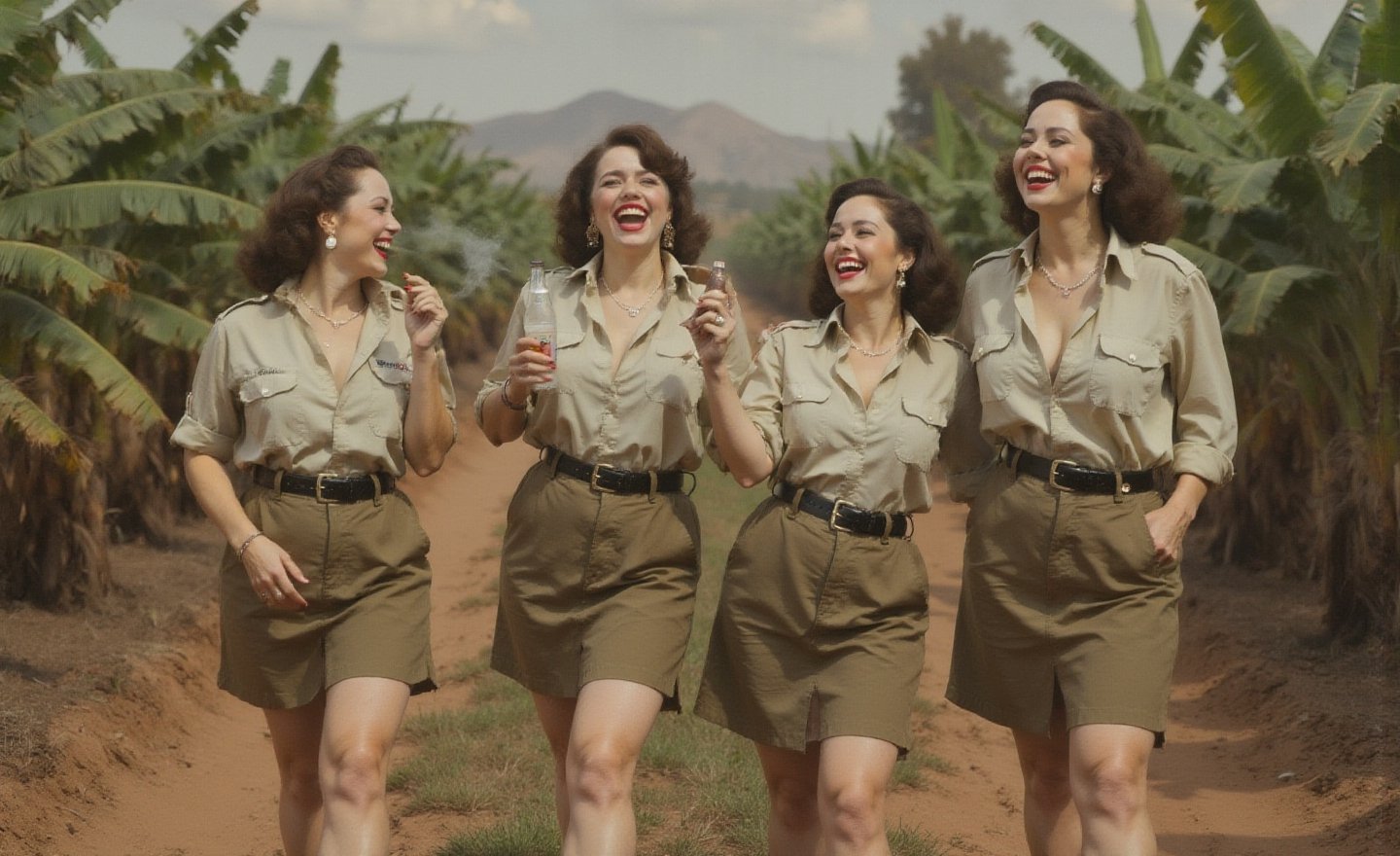 "\"An image from a silent movie,  four White curvy laughing prisoners of ww2 war ladies,  40s style by user_79372365322428...