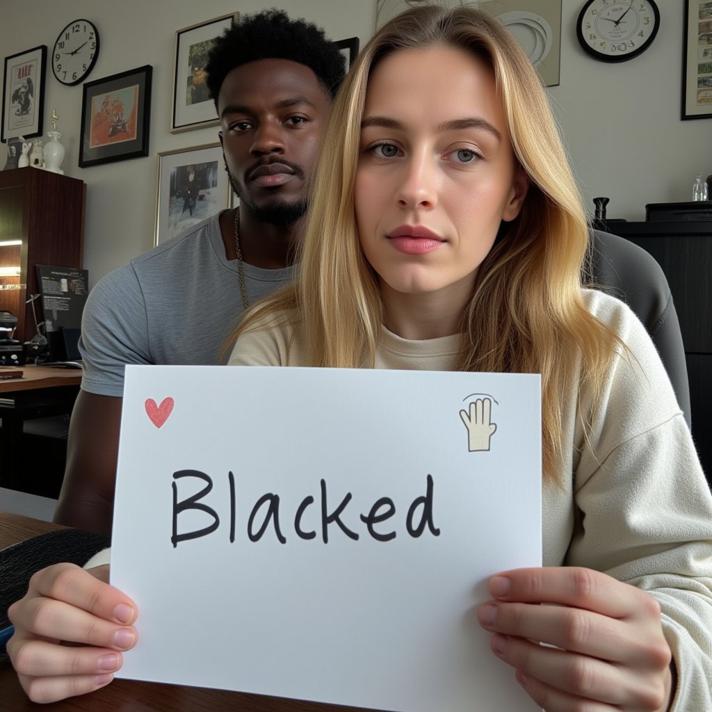 A verification selfie taken with a webcam of a very curvy 22-year-old girl named amberstark,  sitting at her computer desk...
