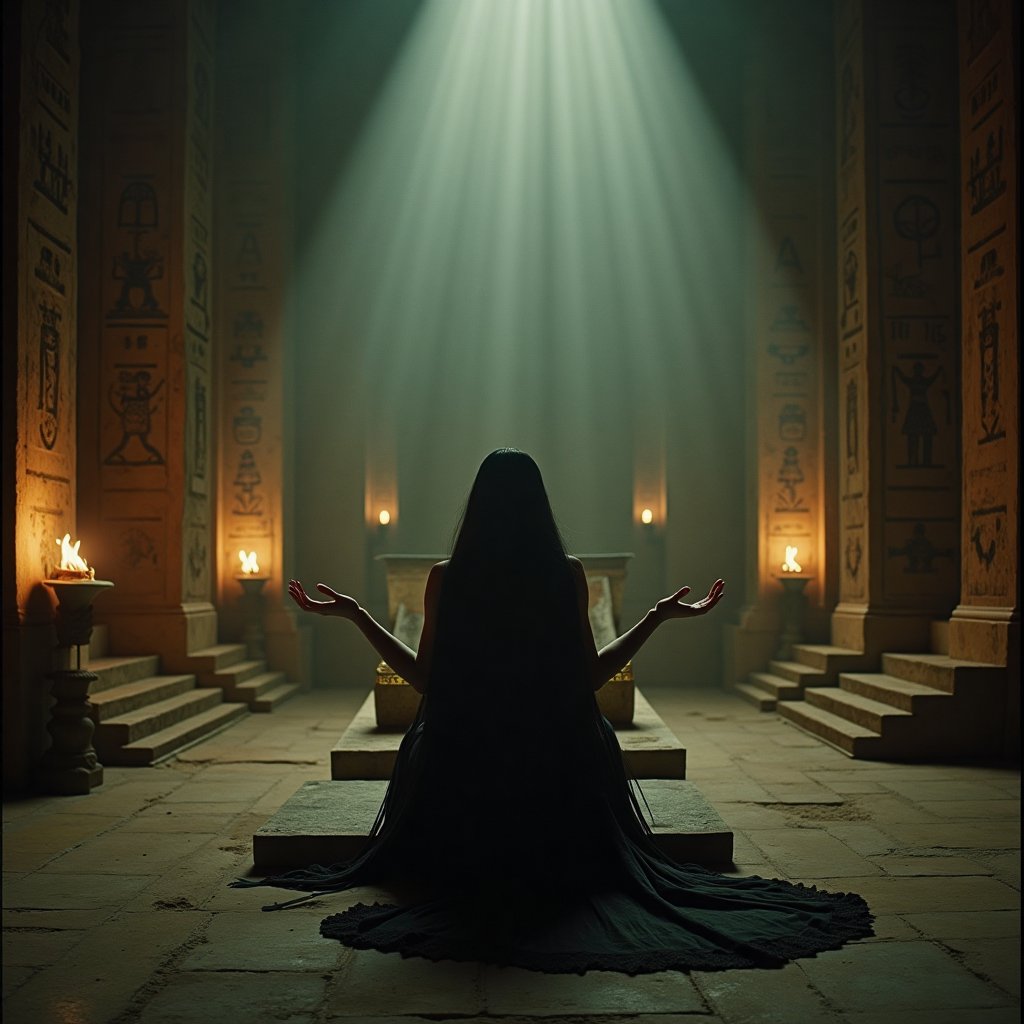 A haunting,  cinematic still of a desolate,  dimly lit chamber within an ancient Egyptian tomb by tgtown69 on Tensor.Art