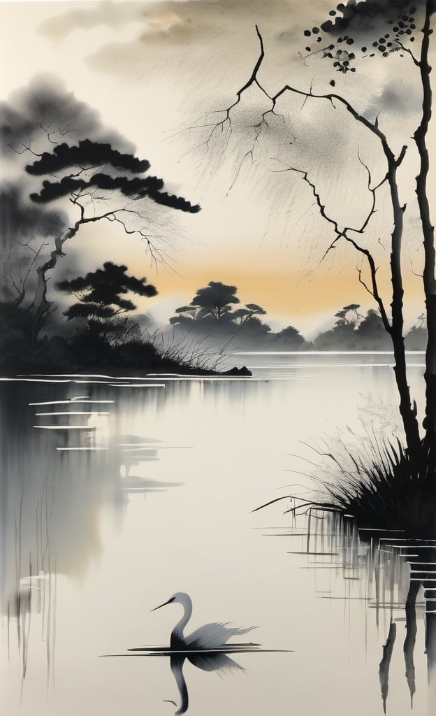 ink scenery,  no humans,  lake by CMC Photo on Tensor.Art