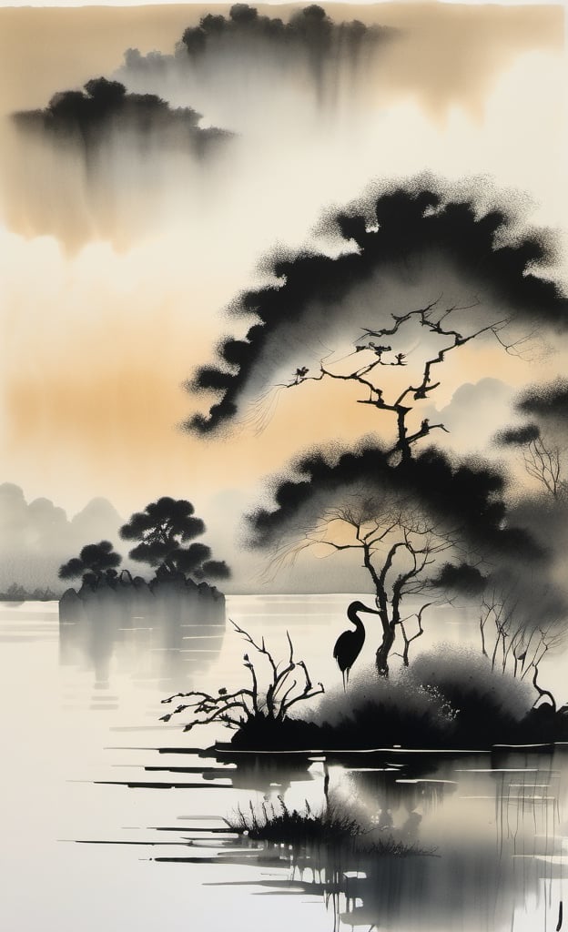 ink scenery,  no humans,  lake by CMC Photo on Tensor.Art