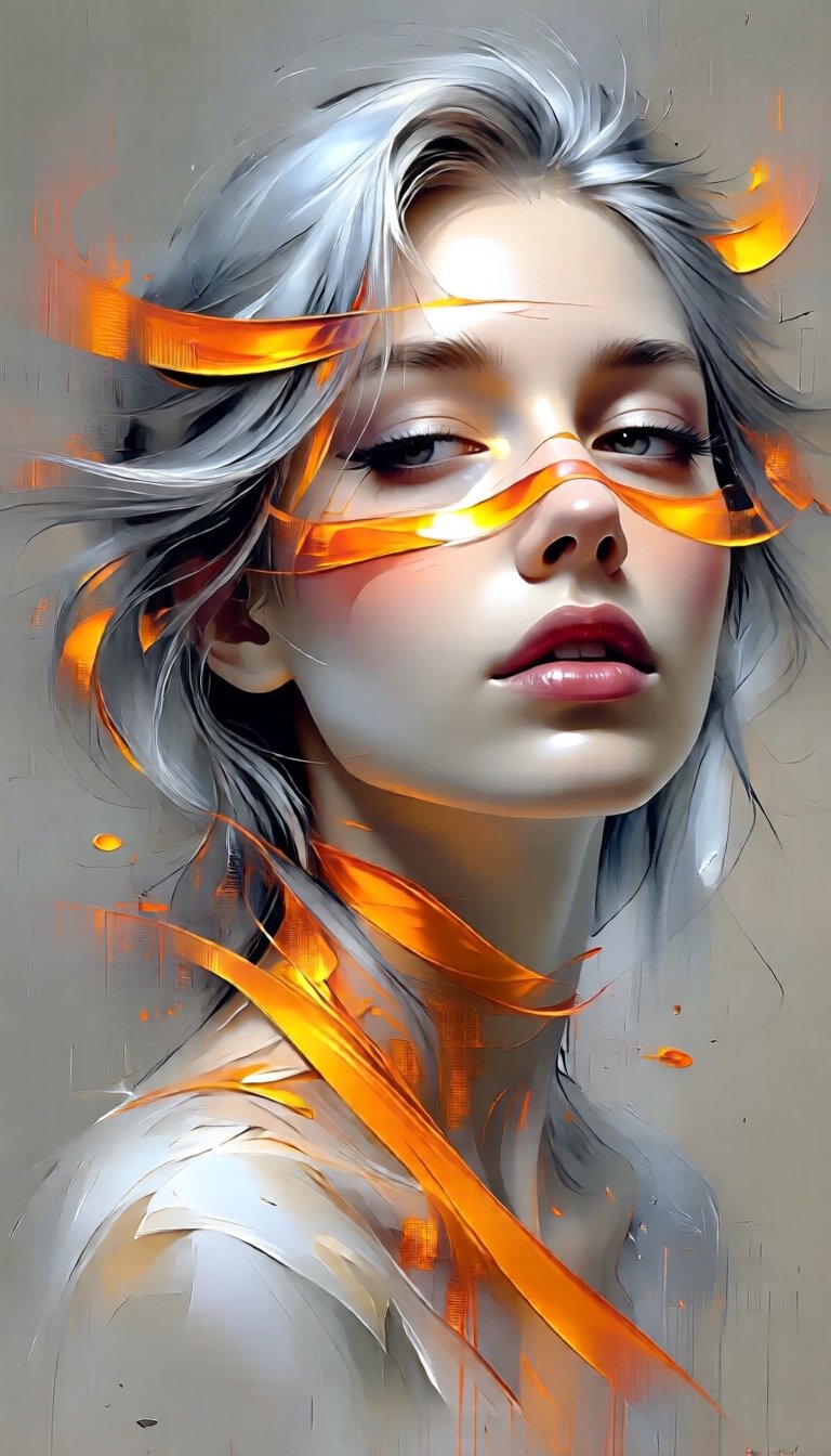 This modern and stylish oil abstract painting is heavily influenced by digital art. The subject is the expressive,  expres...