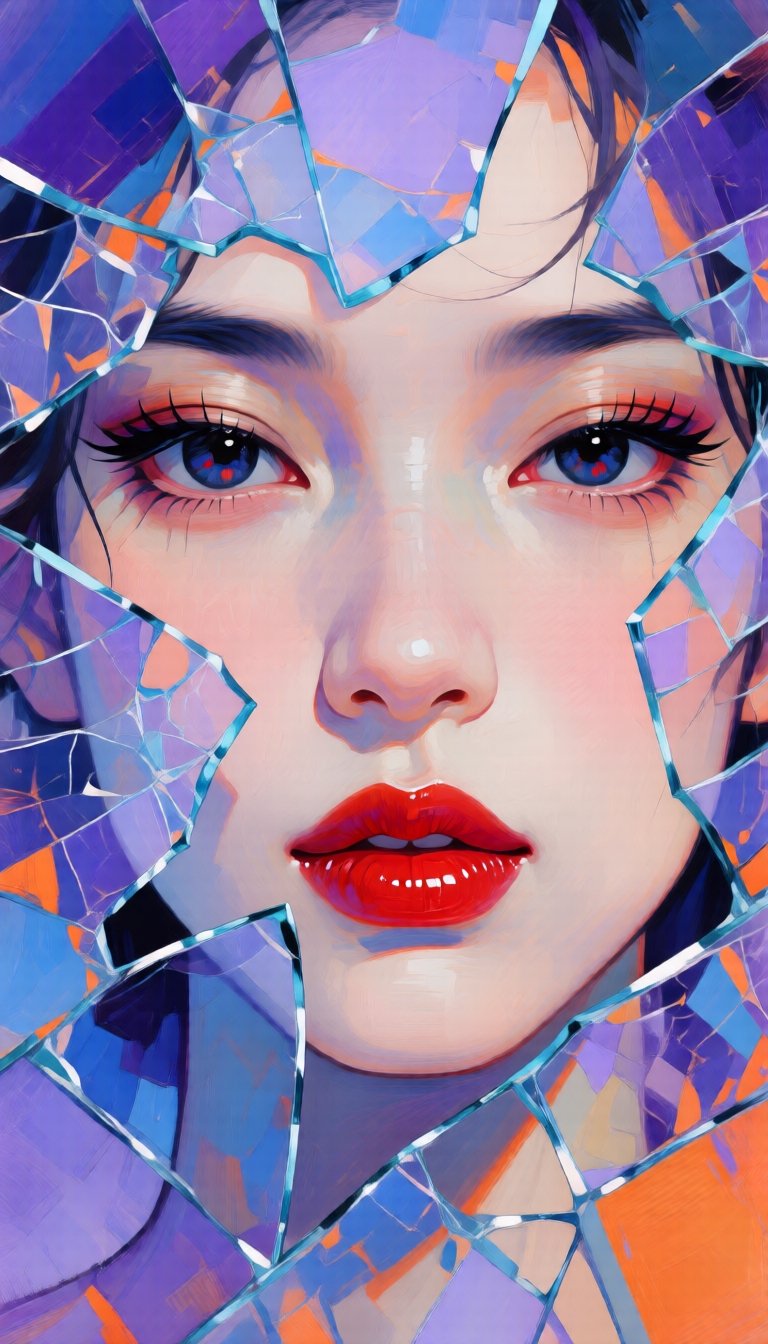 Abstract depictions,  delicate oil brushstrokes,  and bold close-ups. (Foreground: An abstract composition of translucent...