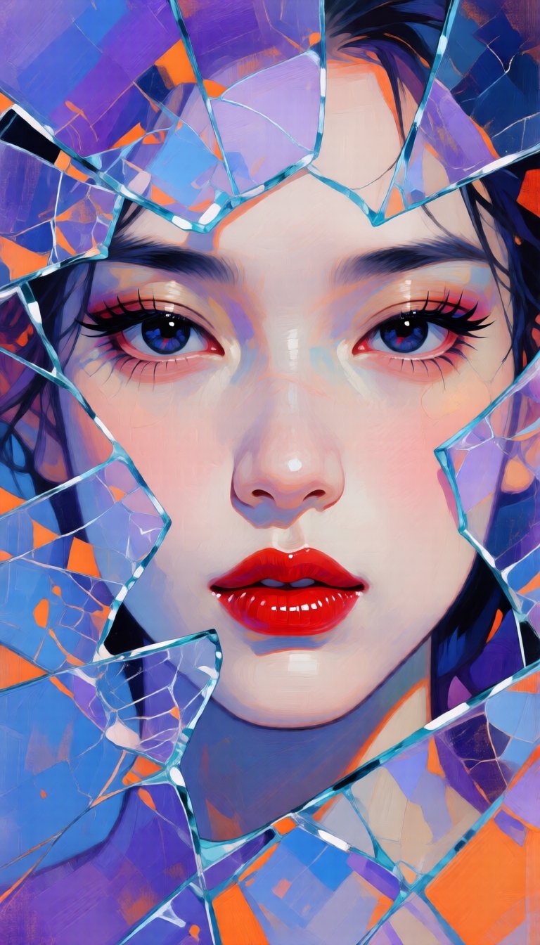 Abstract depictions,  delicate oil brushstrokes,  and bold close-ups. (Foreground: An abstract composition of translucent...