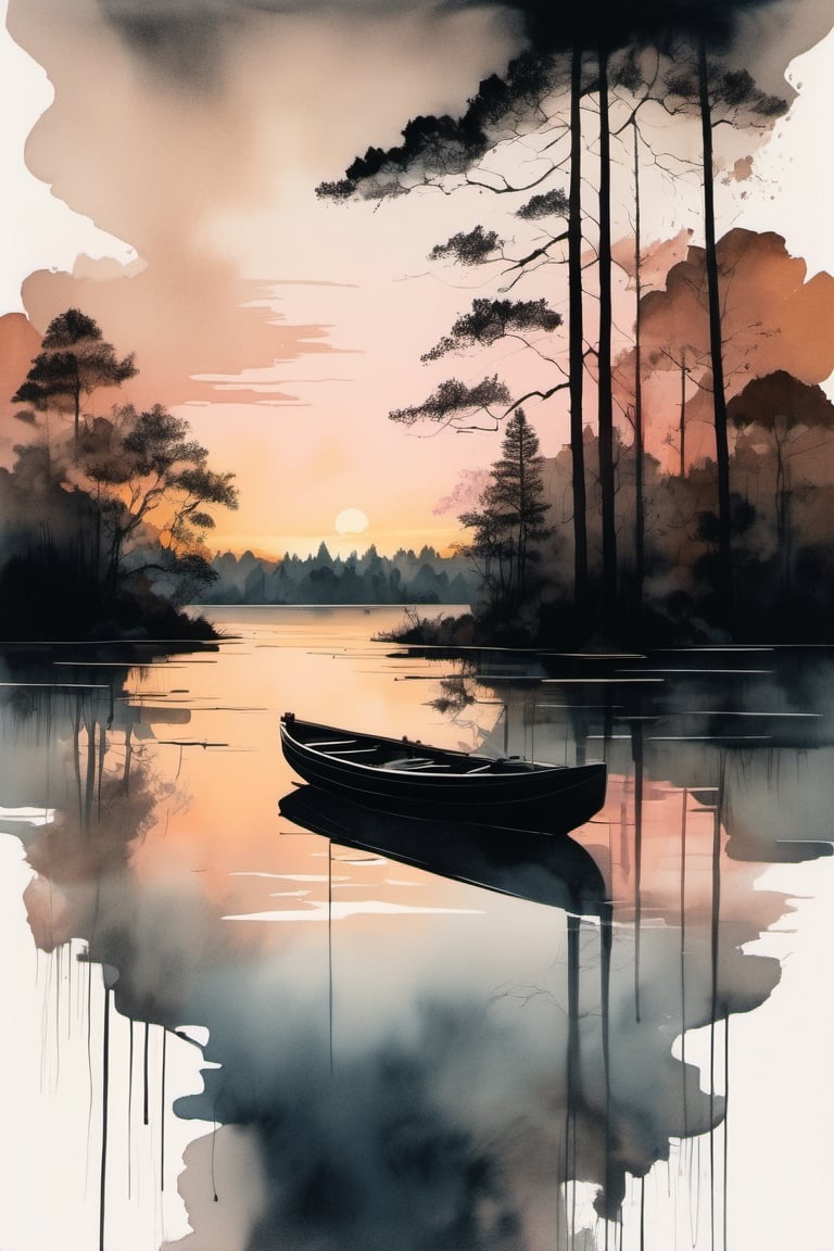 ink scenery,  no humans,  lake by CMC Photo on Tensor.Art