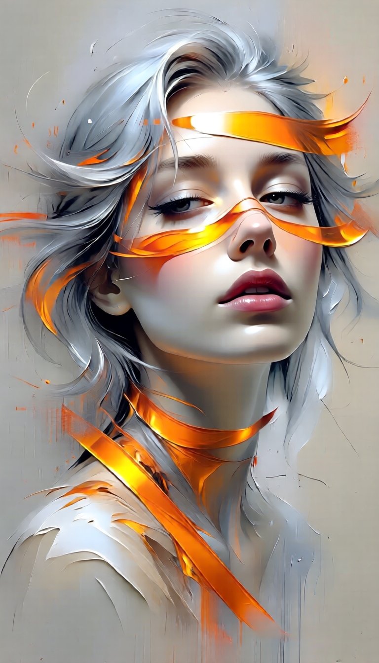 This modern and stylish oil abstract painting is heavily influenced by digital art. The subject is the expressive,  expres...