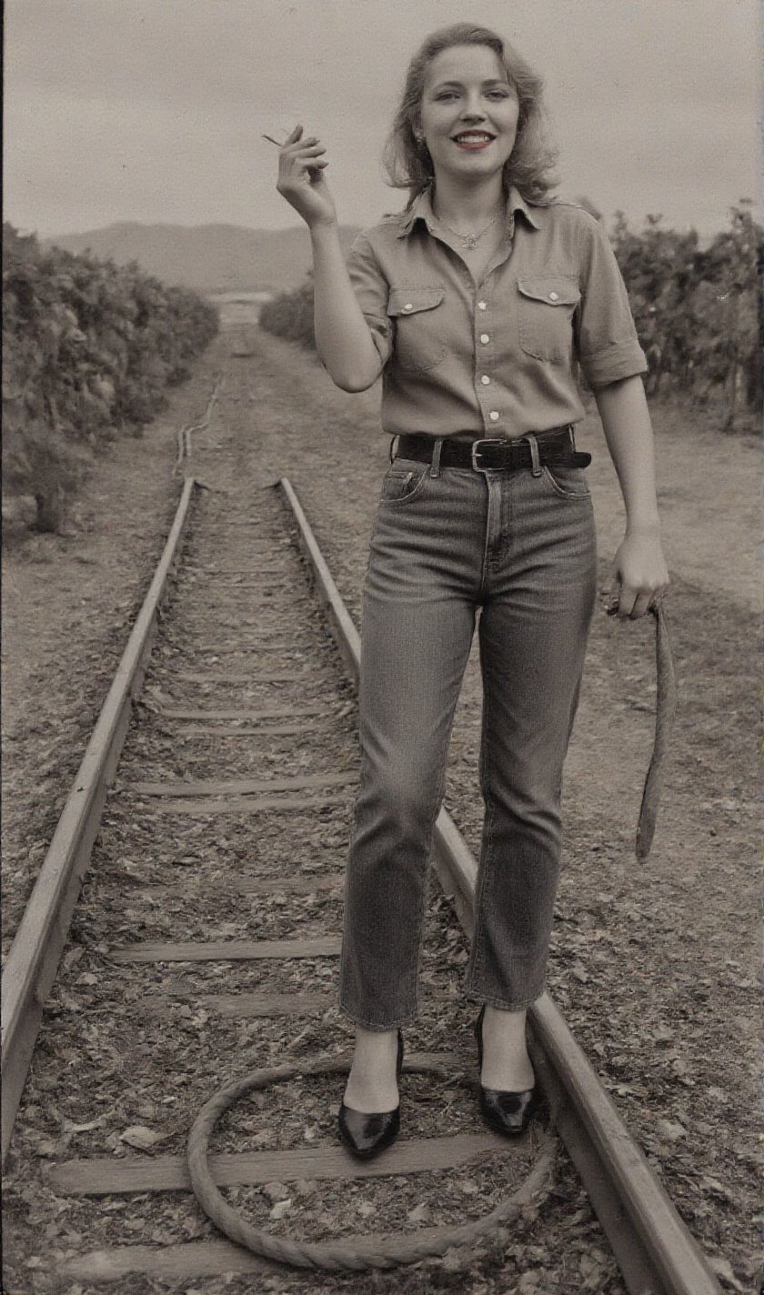 "An image from a silent movie. A lone ranger style lady in his early 30s. two White curvy glamour screaming ladies,  delic...