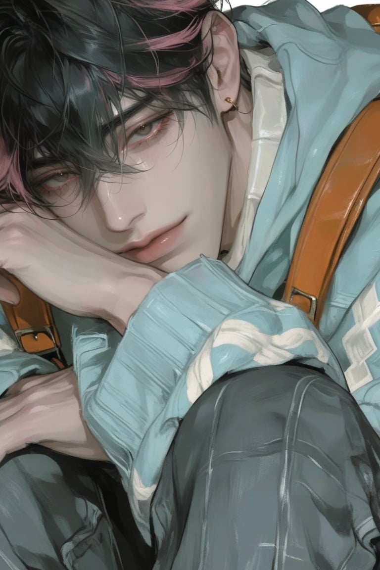 1boy,  black hair ,  with pink highlights​ by Kenmalu on Tensor.Art