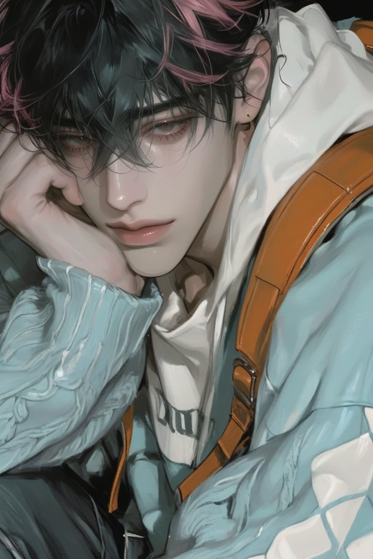 1boy,  black hair ,  with pink highlights​ by Kenmalu on Tensor.Art