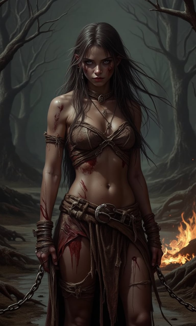 slave girl,  collar on her neck,  chains on her hands by BOT-OXY-BOT on Tensor.Art